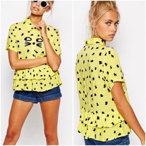 Lazy Oaf Yellow & Black Leopard " Spot" Top Sz M